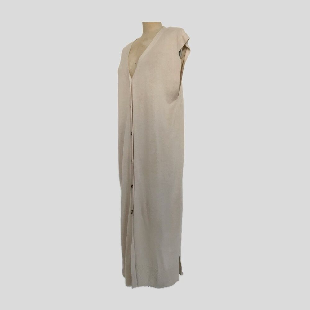 H&M Sandy Beige Neutral Sleeveless Knit Longline Sweater Vest Cardigan M
